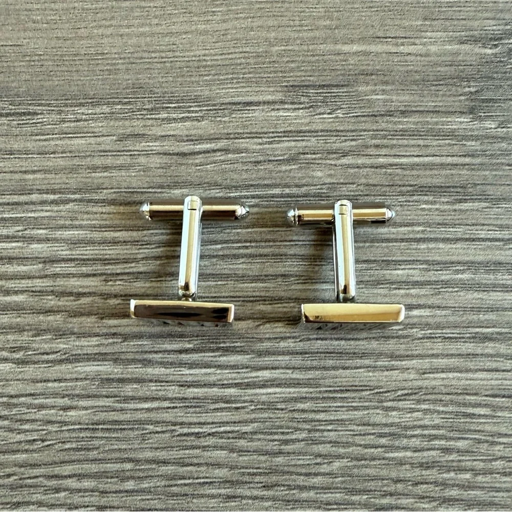 Men’s Striped Black, White, Burgundy & Grey Silver Tone Cuff Links